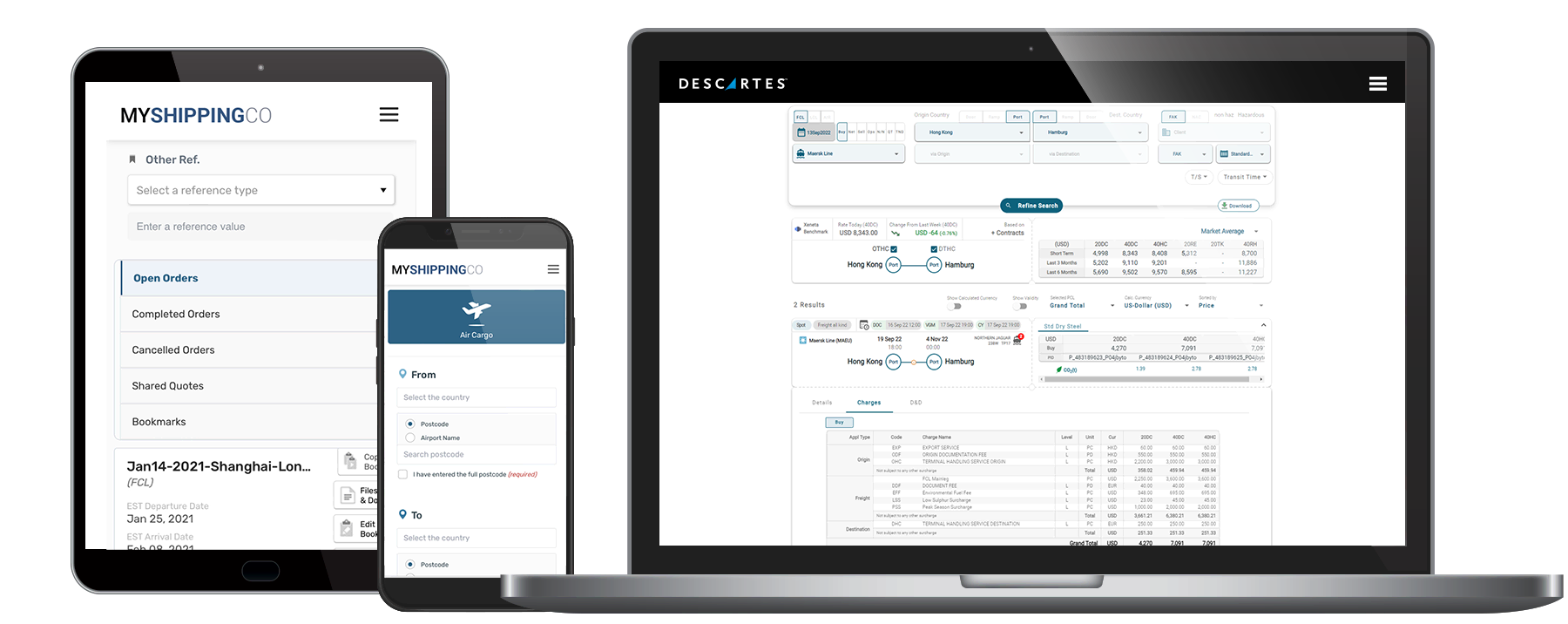 digital rate management user interface showing Descartes freight rate management system