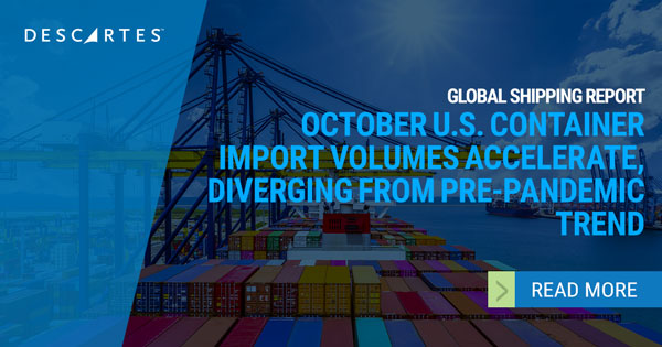 Descartes Datamyne Global Shipping Report – October 2023 U.S. Container Import Volumes Accelerate, Diverging Significantly from Pre-Pandemic 20219 Trend