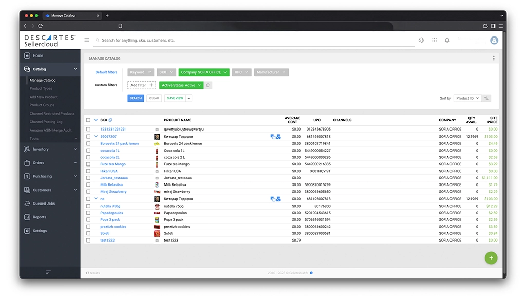 Inventory management software dashboard with product listings and stock levels