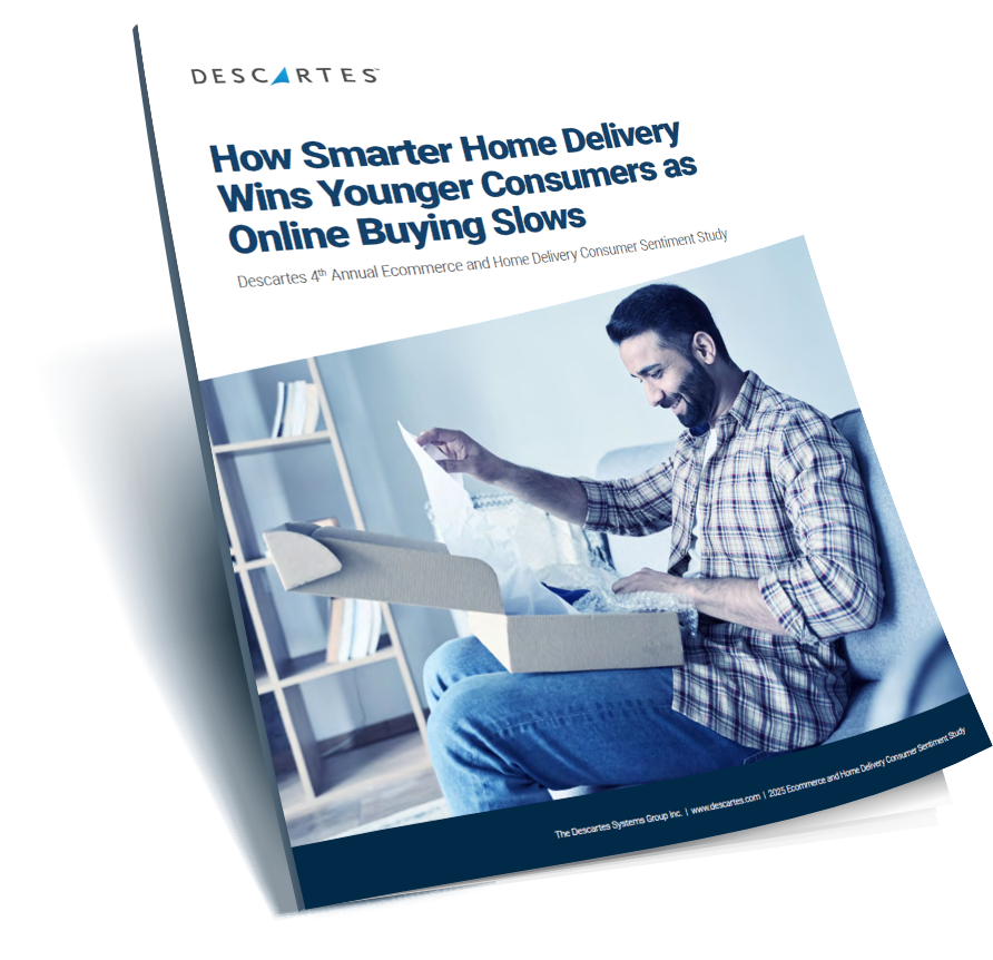Whitepaper cover for Descartes 2025 home delivery study How Smarter Home Delivery Wins Younger Consumers as Online Buying Slows