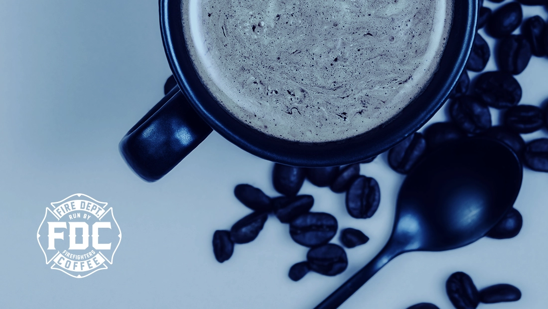 Fire Department logo with coffee mug, spoon, and coffee beans
