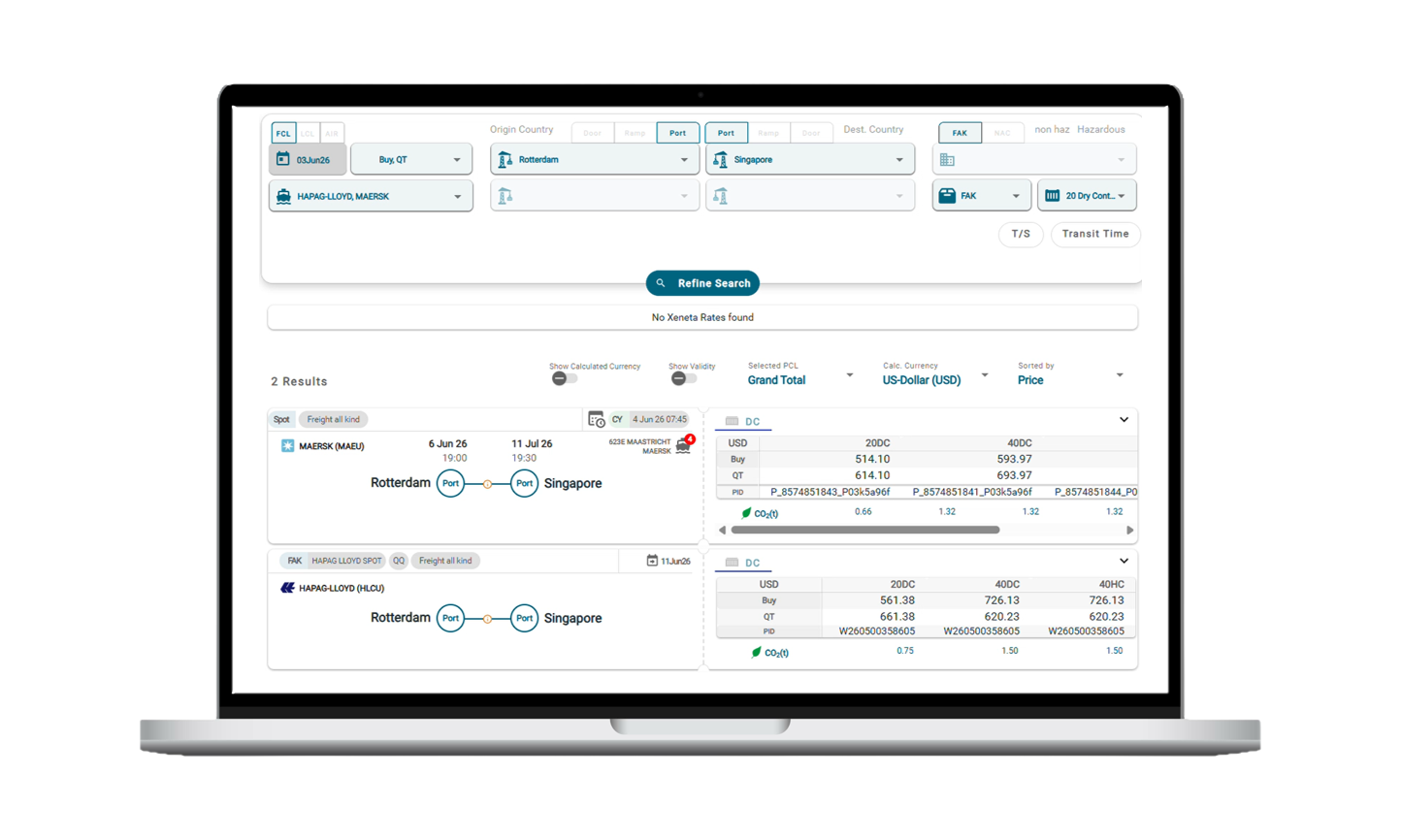 Software for freight spot rates for freight forwarders