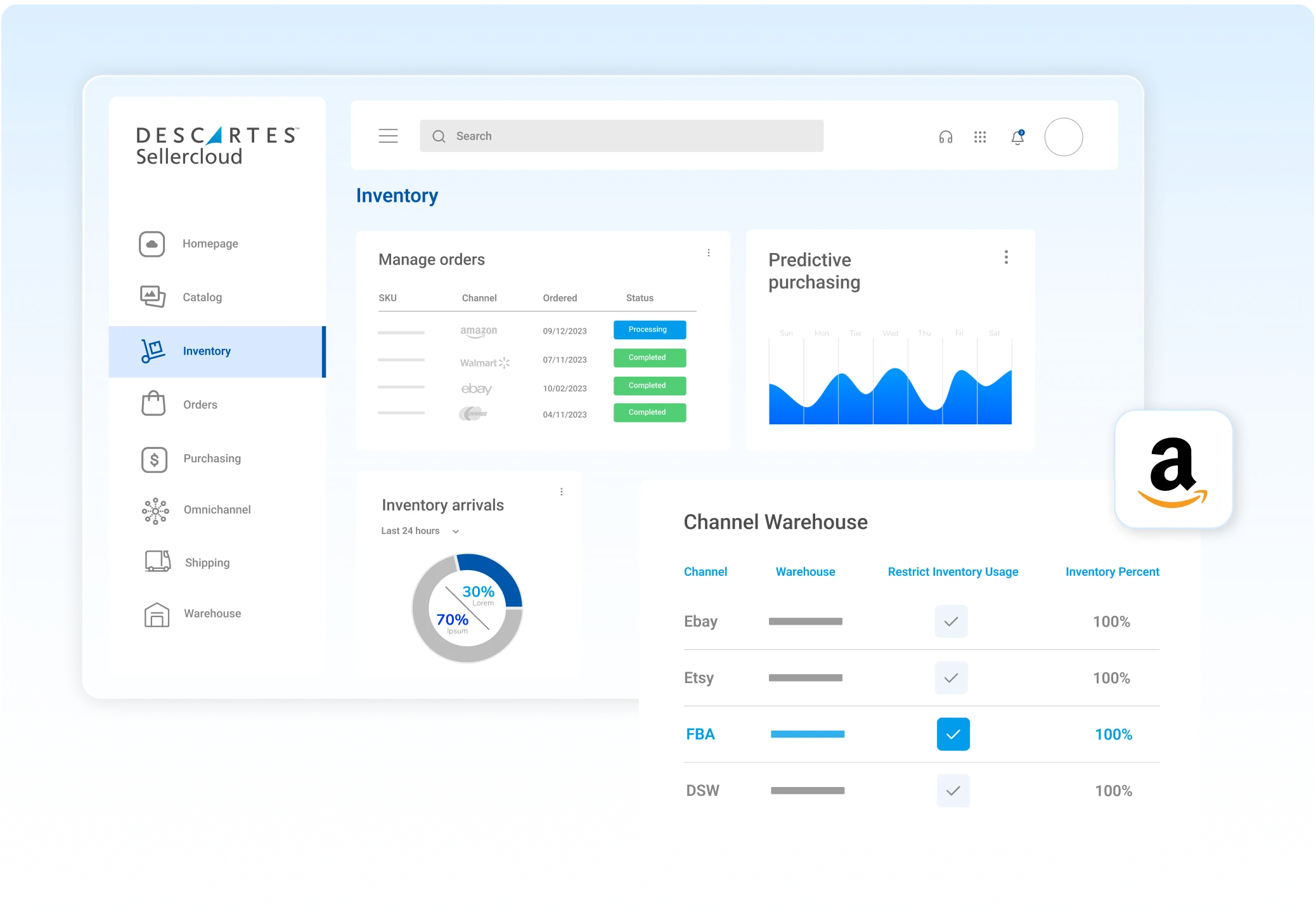 Illustration of Amazon FBA removal screen in the Descartes Sellercloud product UX