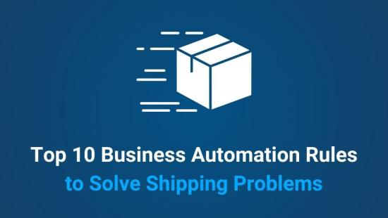 Image featuring parcel icon. the words "Top 10 Business Automation Rules to solve shipping problems" are featured.