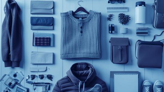 Apparel and accessories laid out on a table representing relevant ecommerce product listings for trends