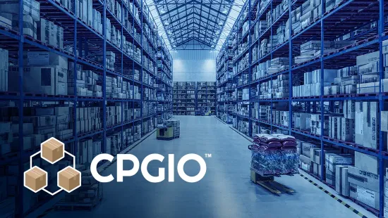 image of a warehouse featuring the CPG.IO logo