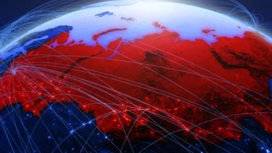 world map with Russia highlighted in red, indicating the ongoing conflict