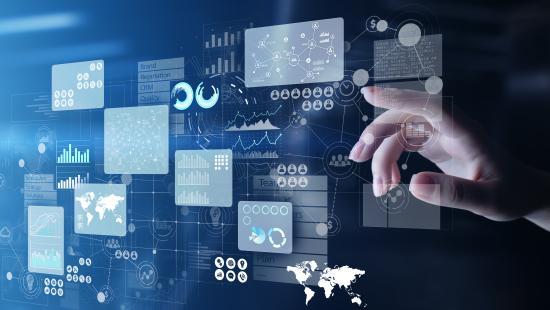 igital dashboard with charts and maps, representing supply chain and logistics workforce challenges
