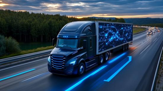 Truck on highway with overlayed network image