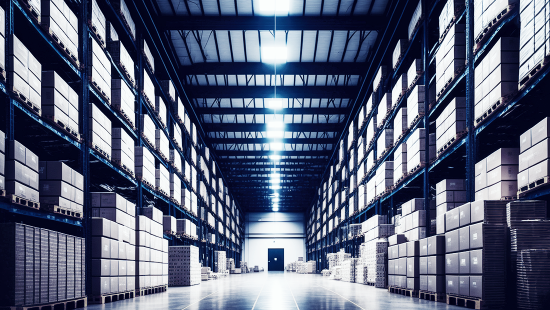 Large warehouse aisle with pallets of LTL freight