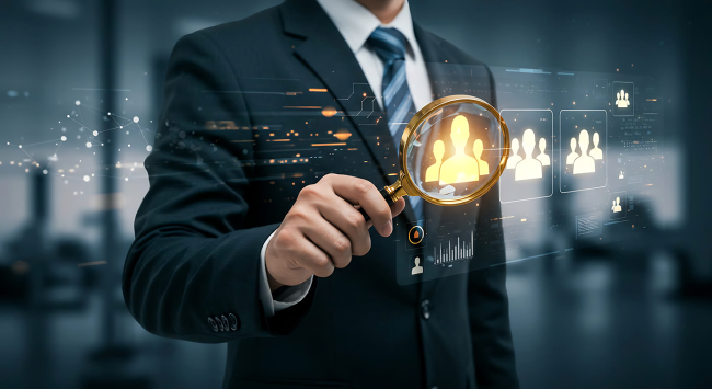 Businessman screening for an organization's hidden sanctioned party owner