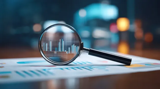 magnifying glass with data graph image